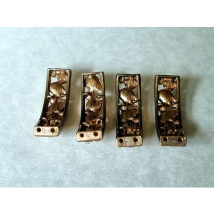 4 Vintage Bracelet Panels, Antique Style Gold Tone Metal, Glass Cabochons