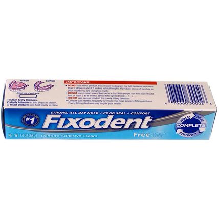 Fixodent Free Denture Adhesive Cream 2.40 Oz (Pack of 5)