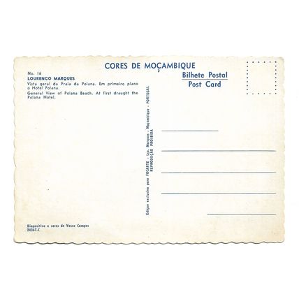 Postcard Mozambique Mocambique Lourenço Marques Maputo Polana Beach unposted