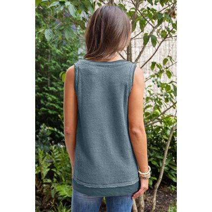 Real Teal Scoop Neck Waffle Knit Flowy Vest