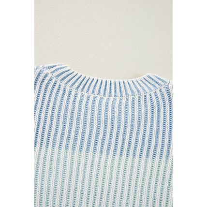 Multicolour Colorblock Textured Knit Bubble Sleeve Sweater