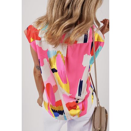 Multicolour Abstract Print Collared Cap Sleeve Casual Shirt