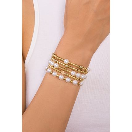 Gold Cross Pearls Decor Plated Beaded Multi Layer Bracelets
