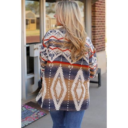 Multicolor Aztec Print Button-Up Oversized Jacket