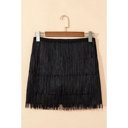 Black Tiered Fringe Trimmed Mini Skirt