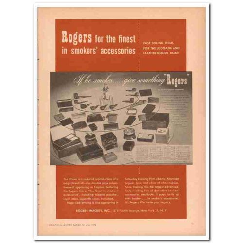 rogers imports inc 1946 finest smokers accessories leather vintage ad