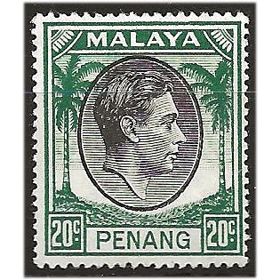 Penang 1949 SG14 20c Black & Green Mounted Mint . ..