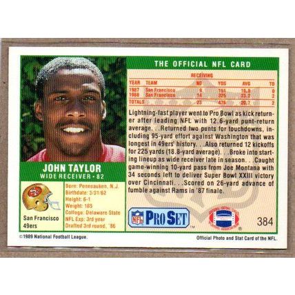 1989 Pro Set John Taylor Rookie Card - Card # 384