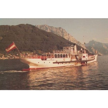 PS Gisela at Gmunden Traunsee Austria Oldest Coal Paddle Steamer Ship Postcard