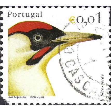 PORTUGAL, BIRD, European Green Woodpecker, Picus viridis, white 2003, 0.01, #2