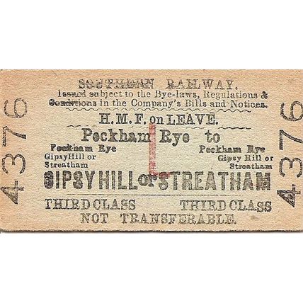 S.R. Edmondson Ticket - Peckham Rye to Gipsy Hill or Streatham