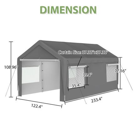 Carport Canopy 10x20 FT – Heavy Duty Metal Garage with Removable Sidewalls, Roll