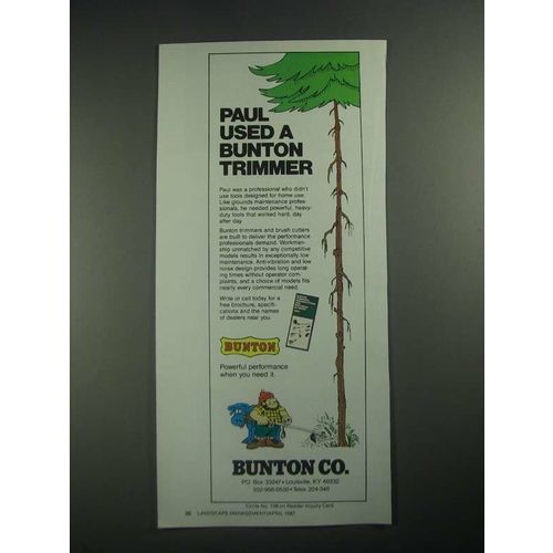 1987 Bunton Trimmer Ad - Paul Used a Bunton Trimmer