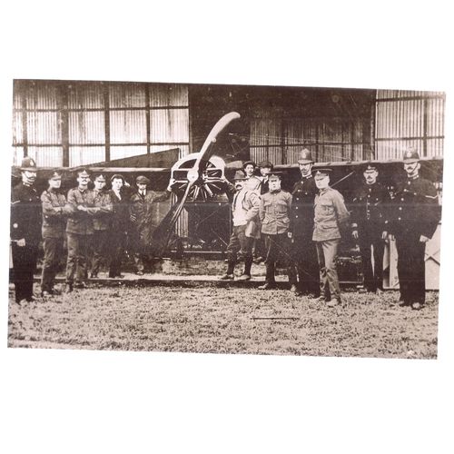 Repro photo of a vintage AEROPLANE surrounded by police and soldiers WW1?