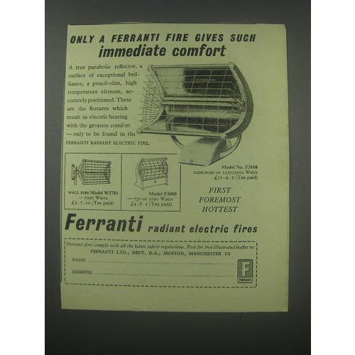 1954 Ferranti Model No. F3108 Electric Fire Ad - Only a Ferranti Fire gives