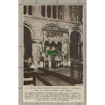 (C446) Rahere's Tomb St Bartholomew The Great Church London Wallbank - 1949