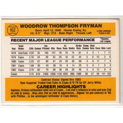 1983 Donruss baseball card 162 Woodie Fryman