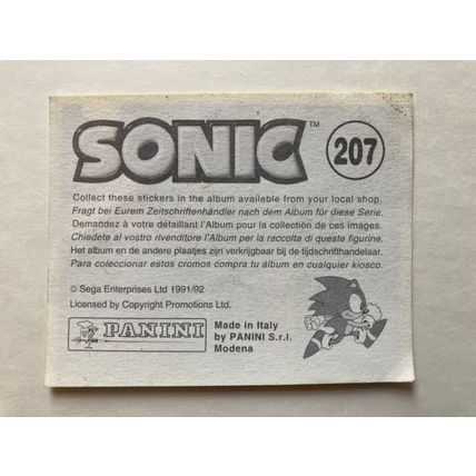 Sonic Sticker # 207 (A) unused, 1994 Panini Hedgehog