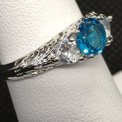Ring Aqua Colored Crystal White Gold Plate #253 USA Seller