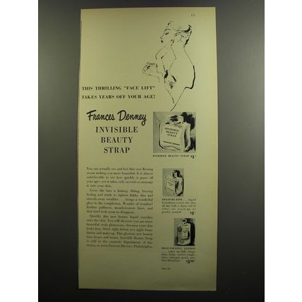 1952 Frances Denney Ad - Invisible Beauty Strap, Beautifying Lotion