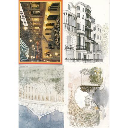 Covent Garden Park Lane 3x Central London Watercolour Postcard s