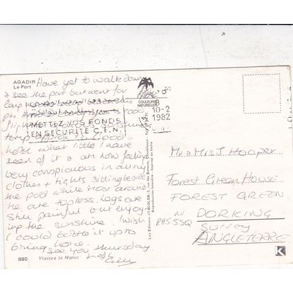 Agadir Le Port Morocco Postcard posted 1982 crease marks on face