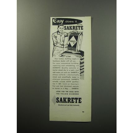 1957 Sakrete Cement Mix Ad - Easy does it with Sakrete