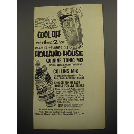 1956 Holland House Quinine Tonic Mix and Collins Mix Ad - Cool off with these 2