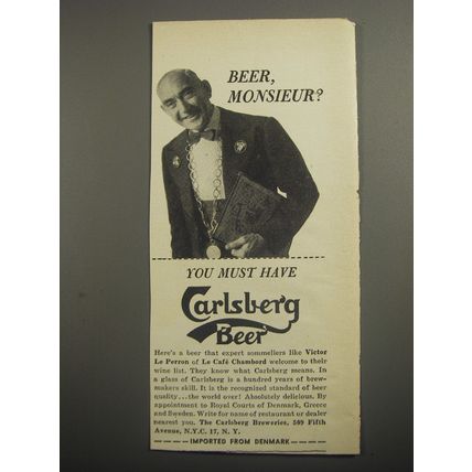 1956 Carlsberg Beer Ad - Beer, Monsieur?
