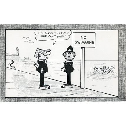 Andy Capp Flo Drowning Policeman Disaster Comic Postcard
