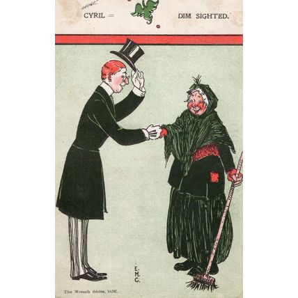 Blind Short Sighted Man Dating Elderly Lady Old Comic Wrench Series Postcard