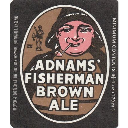 BEER BOTTLE LABEL - ADNAMS BREWERY - FISHERMAN BROWN ALE