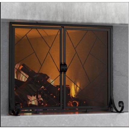 Fire Beauty Fireplace Screen w/ Hinged Doors, Metal Mesh Decorative Spark Guard