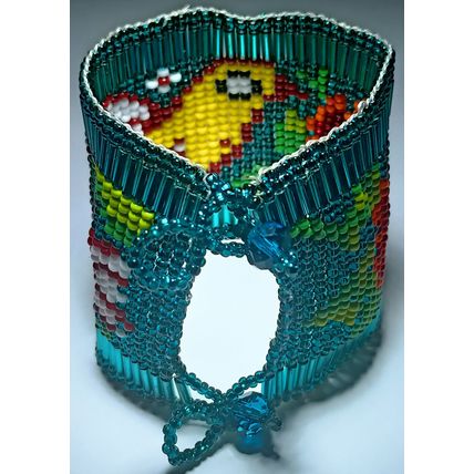 Traditional Huichol Art. Mexico Glass Seed Beads Bracelet. Legendary birds 2