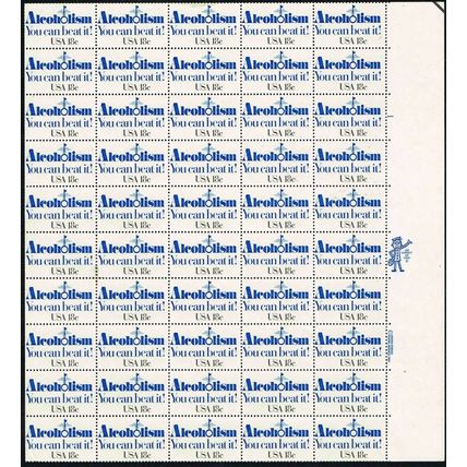 Alcoholism "You Can Beat It!" Sheet of Fifty 18 Cent Postage Stamps Scott 1927