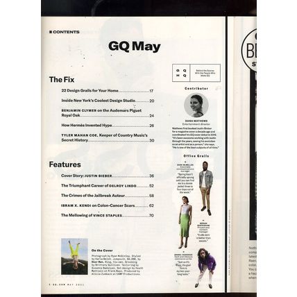 GQ Magazine JUSTIN BIEBER "IS YOUNG & FREE" VINCE STAPLES NEW ISSUE May 2021