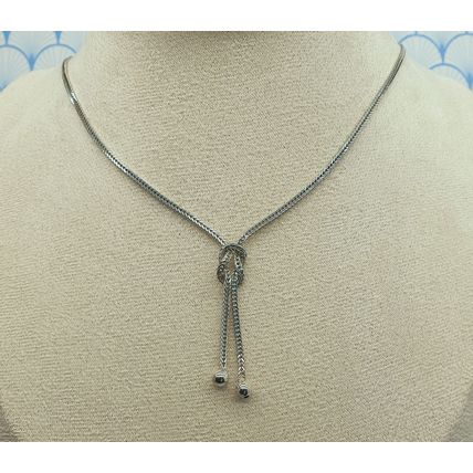 Vintage Italian 925 Sterling Silver Foxtail Chain Knot Lariat Y Drop Necklace