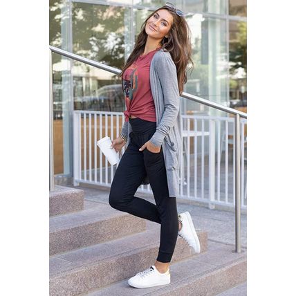 Black High Waist Pleated Pocket Leggings