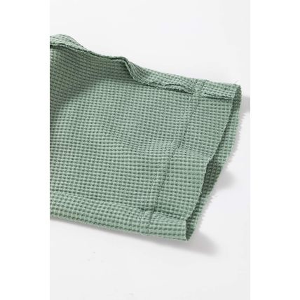 Smoke Green Waffle Long Sleeve Collar Half Button Loose Top