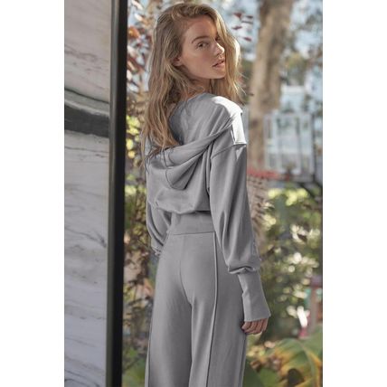 Gray Double Zipper Hooded Jacket and Sweatpants Active Set
