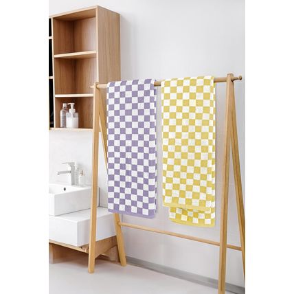 Yellow Cream Checkered Print Soft Large Bath Towel