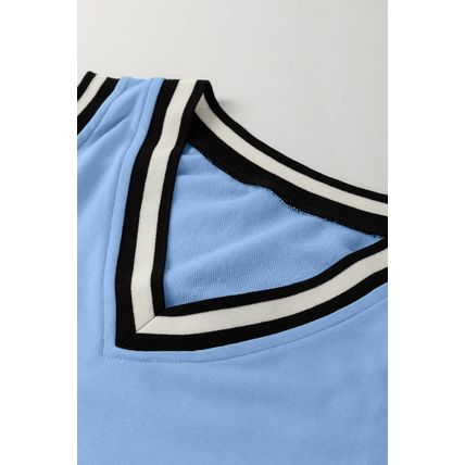 Myosotis Color Contrast Trim V Neck Shift Sleeveless Mini Dress