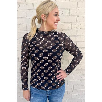 Black Game Day Rugby Mesh Sheer Long Sleeve Top