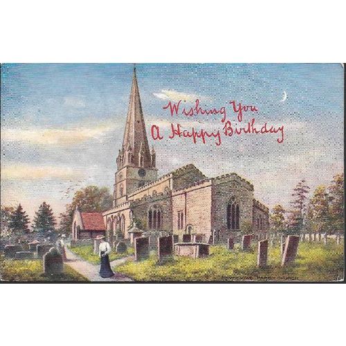 Edwinstowe, Nottinghamshire - Parish Church - Raphael Tuck Birthday postcard
