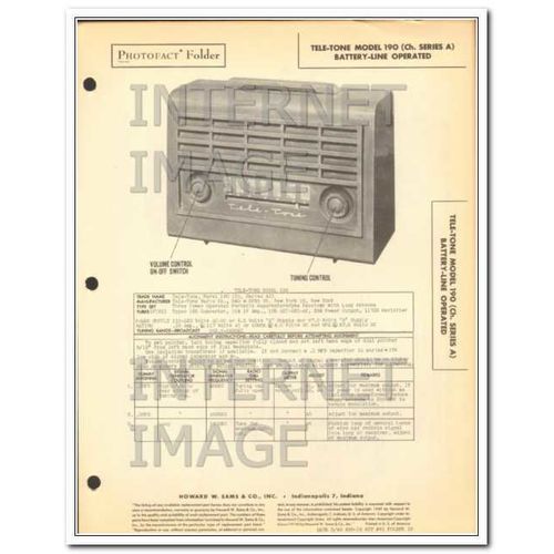 TELE-TONE model 190 5 tube AM radio receiver Sams Photofact manual