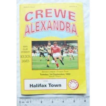 1992 programme Crewe Alexandra FC v. Halifax Town 1/9