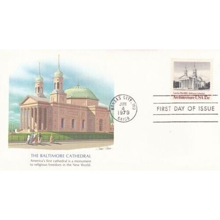 United States 1979 Baltimore Cathedral FDC Kansas City Cancel unaddressed VGC