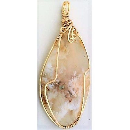 Plume Agate Gold Wire Wrap Gemstone Pendant 30