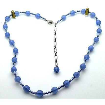 Light Sapphire Blue Opal Glass Beaded Choker Necklace