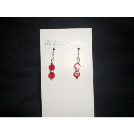 Twin red silvered red glass short drop child or petite adult 925 earrings hook
